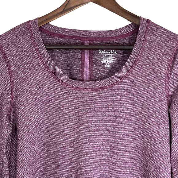 Splendid Women Size L Active Fitted Top Long Sleeves Round Neck Uneven Hi-Lo Hem - Picture 2 of 14